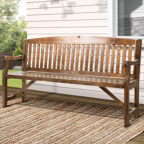 Wooden Garden Bench Chair Natural Outdoor Furniture DÃ©cor Patio Deck 3 Seater