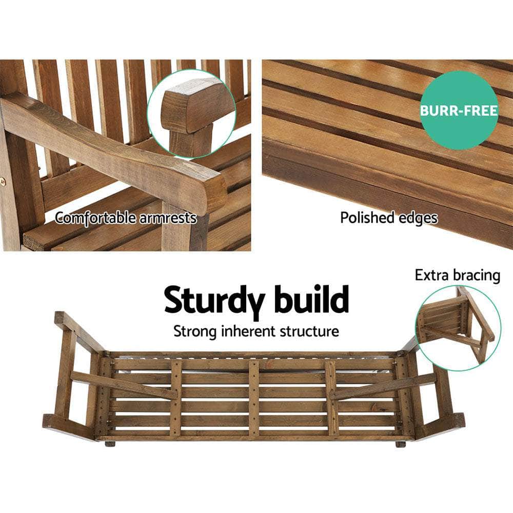 Wooden Garden Bench Chair Natural Outdoor Furniture DÃ©cor Patio Deck 3 Seater