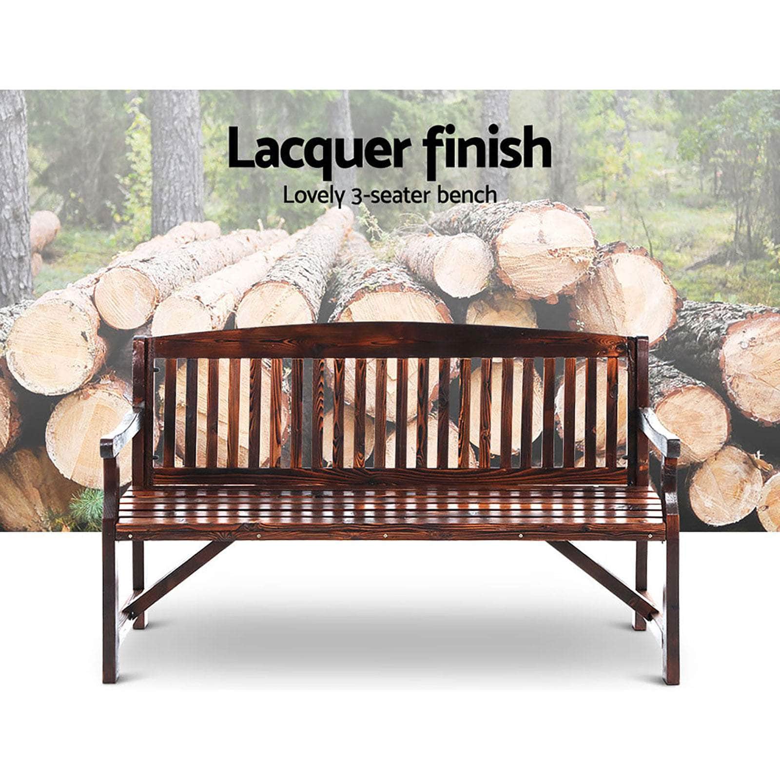Wooden Garden Bench Chair Natural Outdoor Furniture DÃ©cor Patio Deck 3 Seater