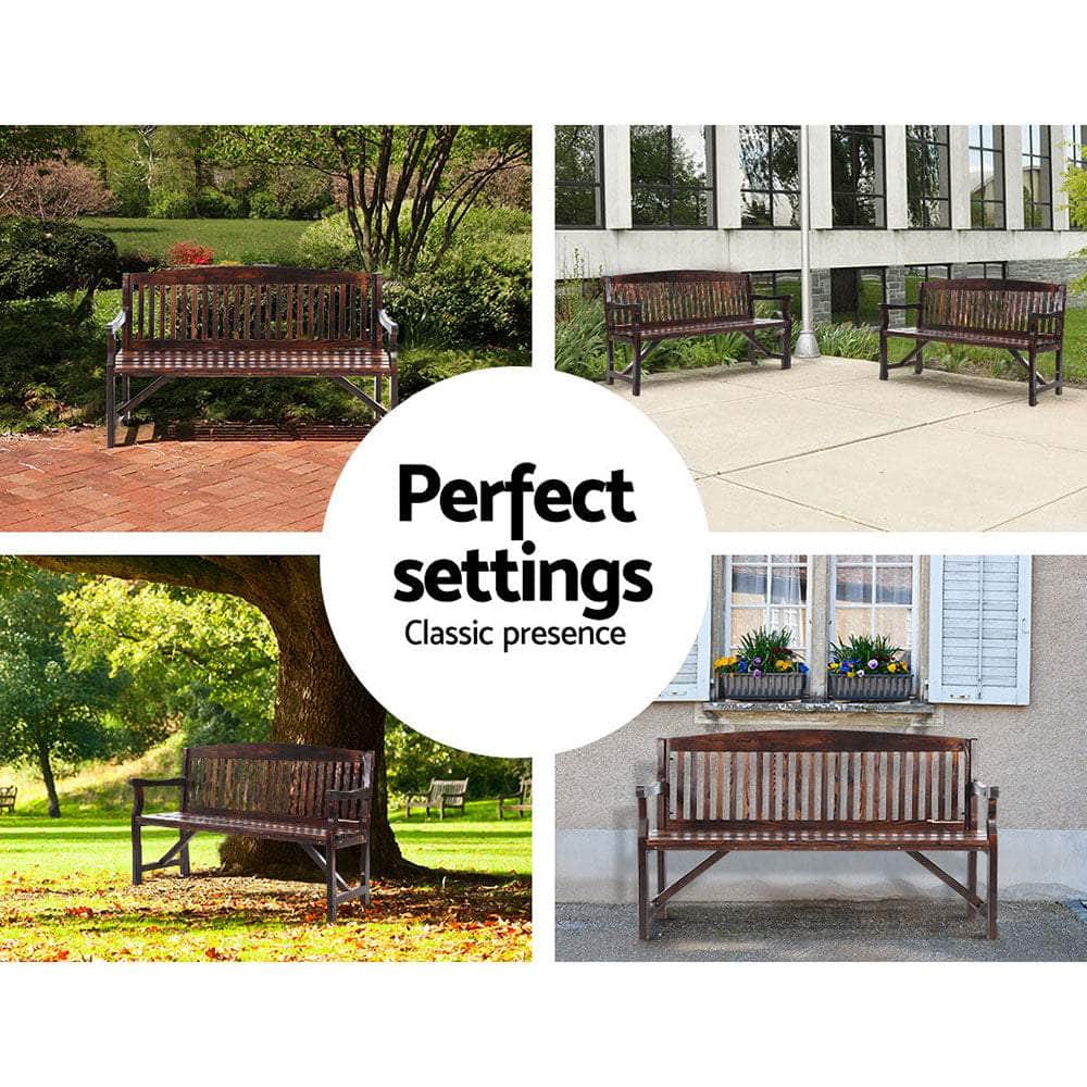 Wooden Garden Bench Chair Natural Outdoor Furniture DÃ©cor Patio Deck 3 Seater