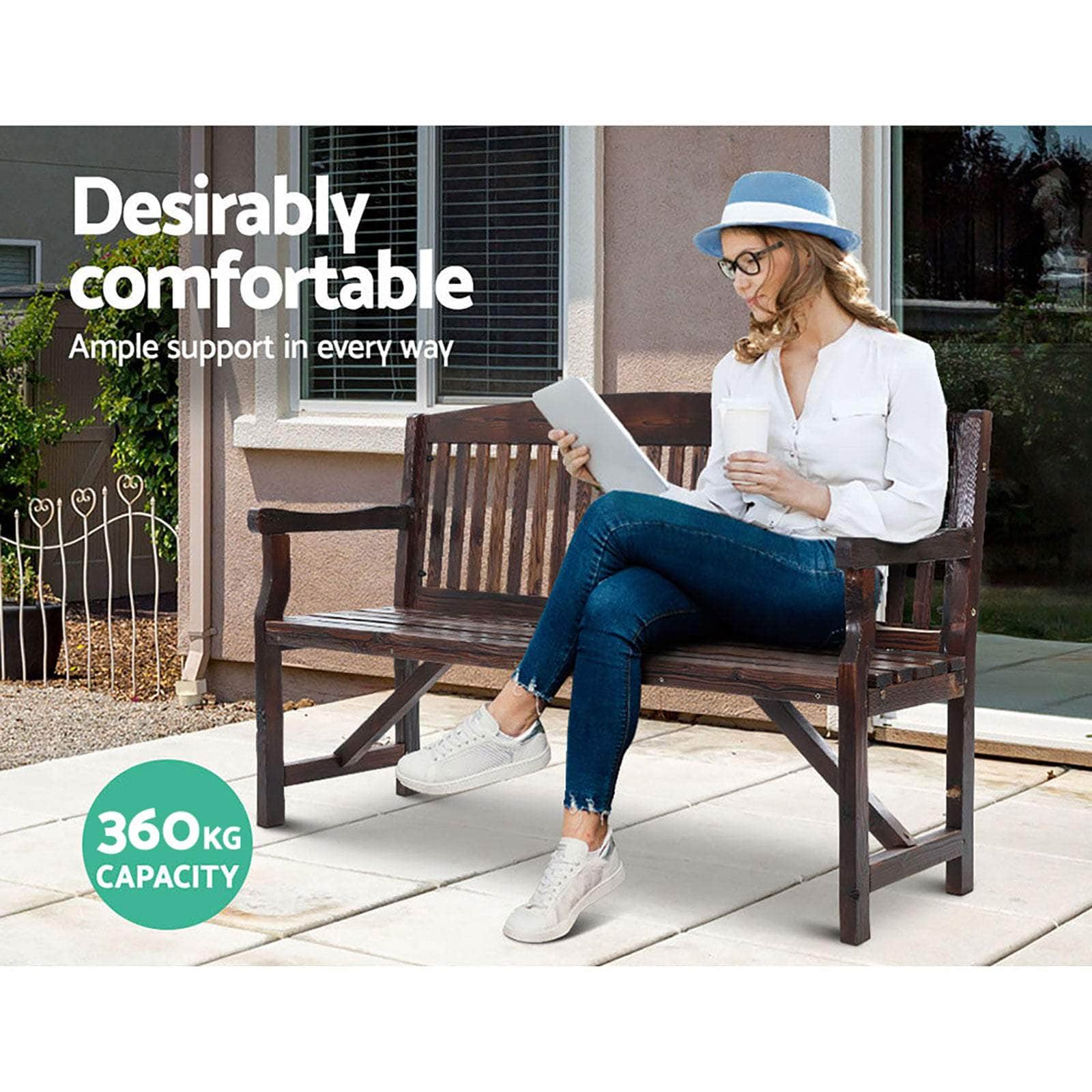 Wooden Garden Bench Chair Natural Outdoor Furniture DÃ©cor Patio Deck 3 Seater