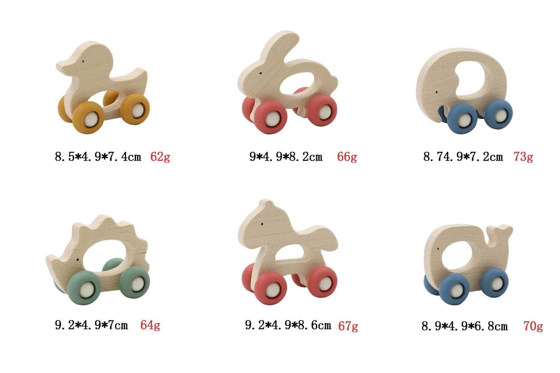 Wooden Grip Animal With Silicone Wheels