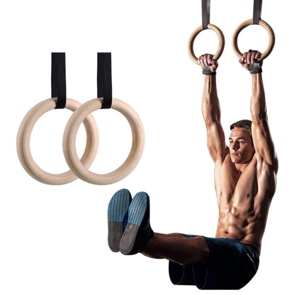 Wooden Gymnastic Rings With Adjustable Straps Heavy Duty Exercise Gym Rings Wooden