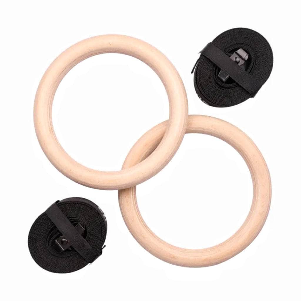 Wooden Gymnastic Rings With Adjustable Straps Heavy Duty Exercise Gym Rings Wooden