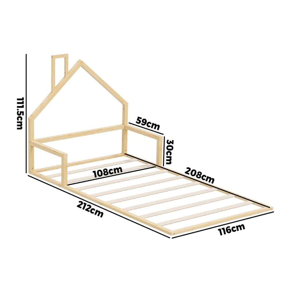 Wooden Kids Bed Frame Floor Bed Chimney Natural Wood Bedroom-KS/S