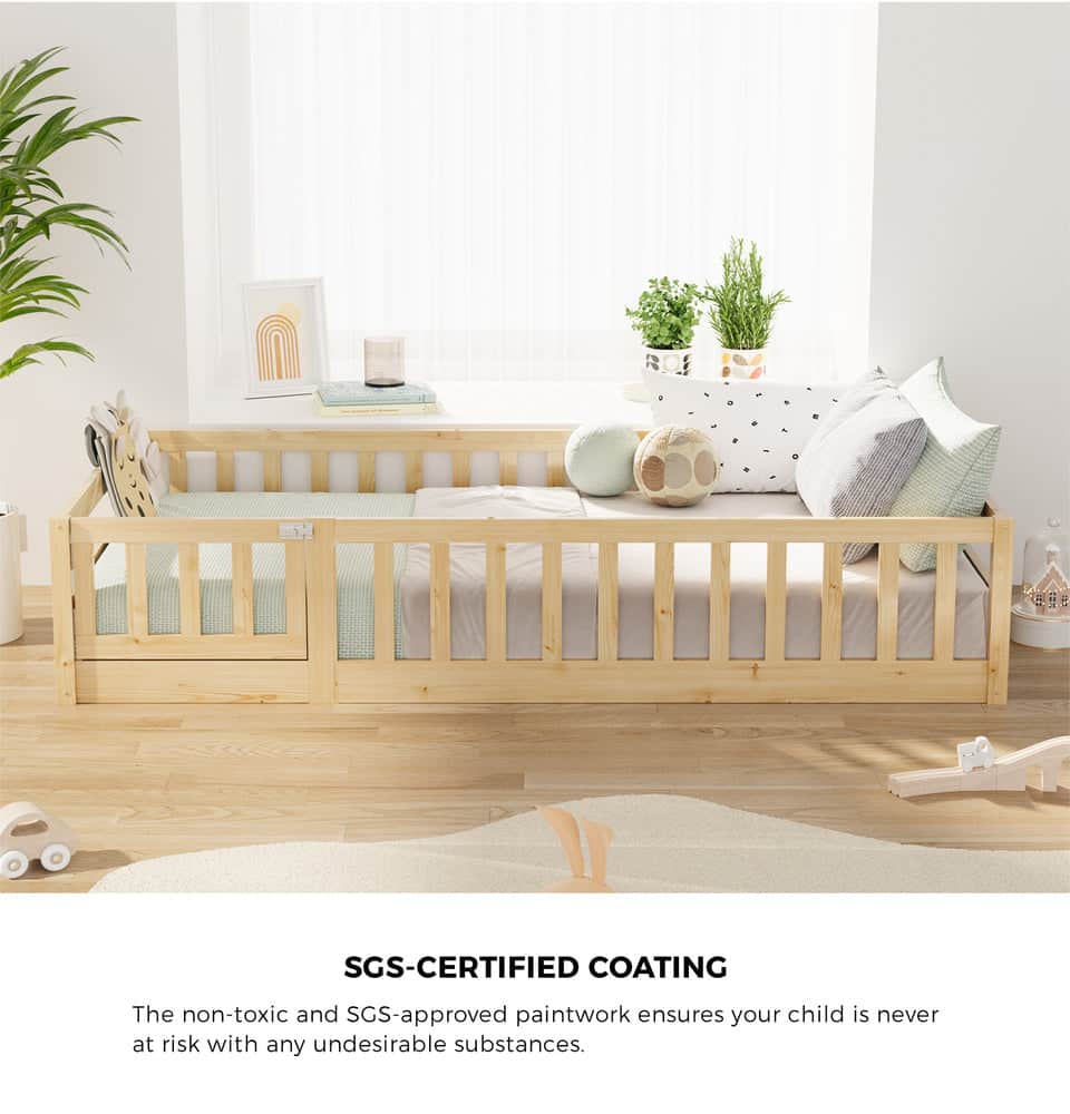 Wooden Kids Bed Frame Floor Bed Chimney Natural Wood Bedroom-KS/S
