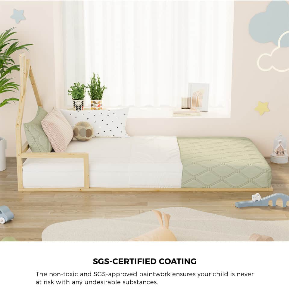 Wooden Kids Bed Frame Floor Bed Chimney Natural Wood Bedroom-KS/S