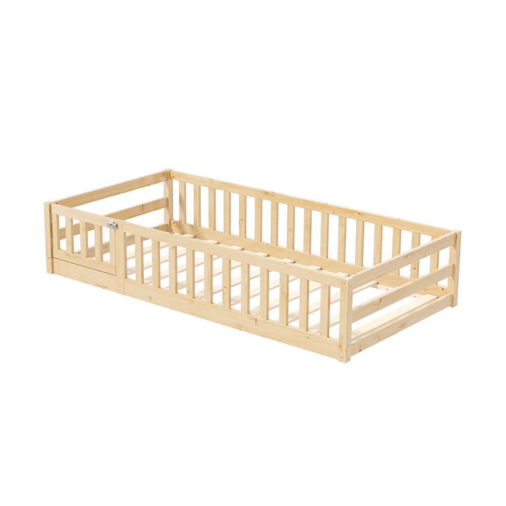 Wooden Kids Bed Frame Floor Bed Chimney Natural Wood Bedroom-KS/S