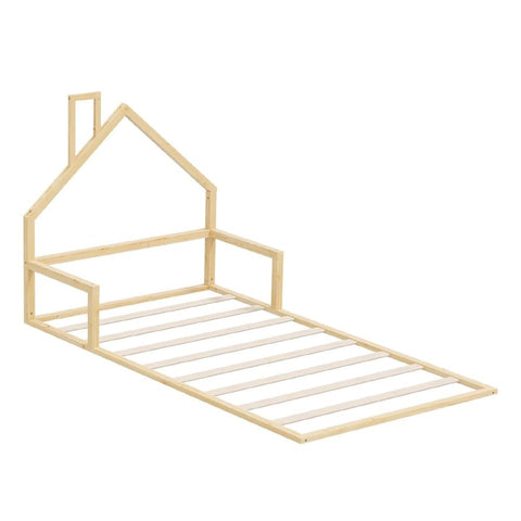 Wooden Kids Bed Frame Floor Bed Chimney Natural Wood Bedroom-KS/S