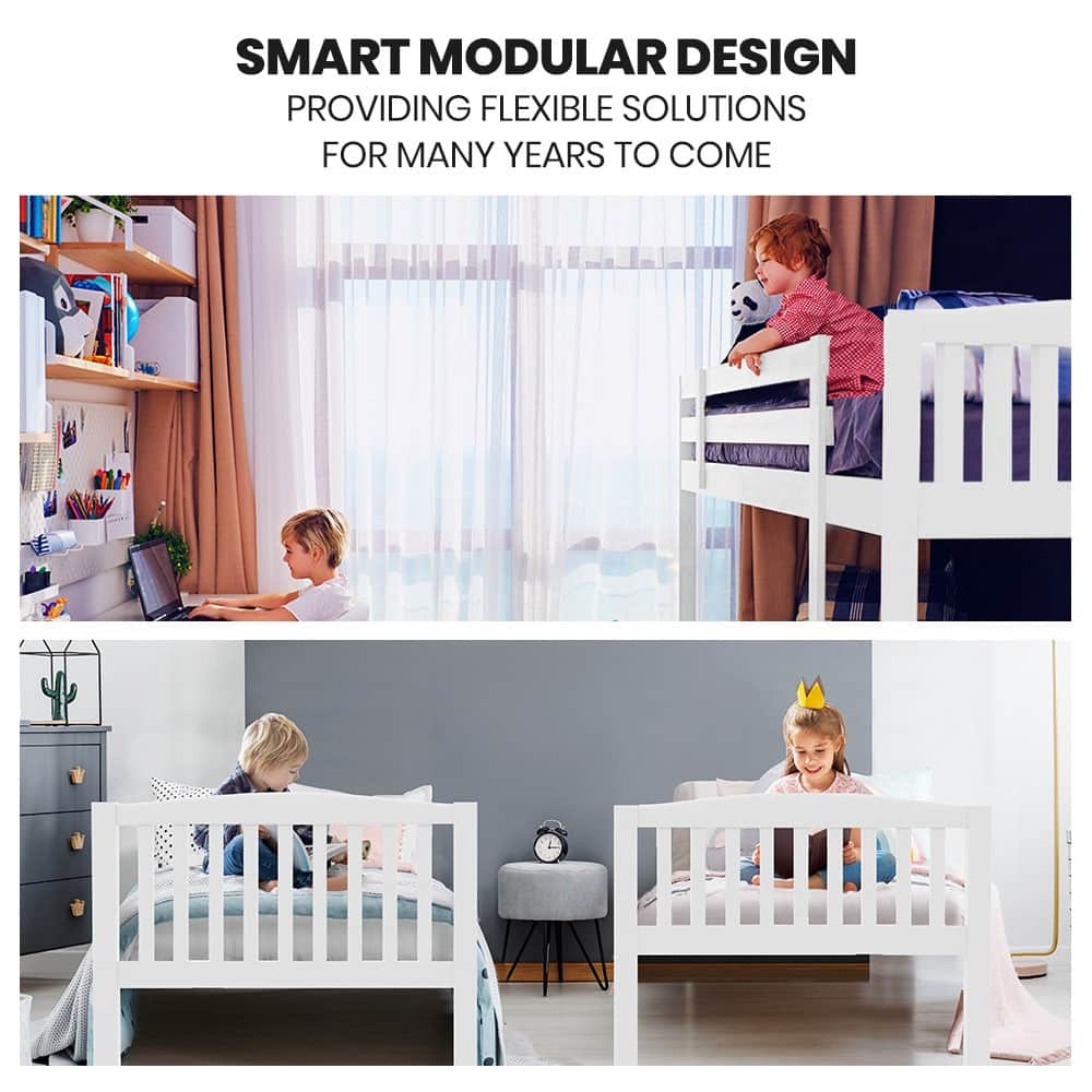 Wooden Kids Bunk Bed Frame With Modular Design That Can Convert To