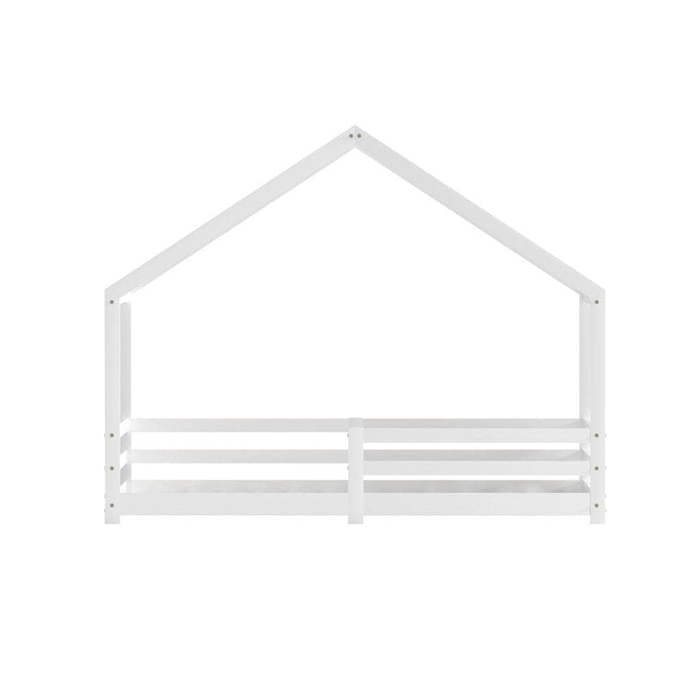 Wooden Kids Single House Bed Frame - White Amos