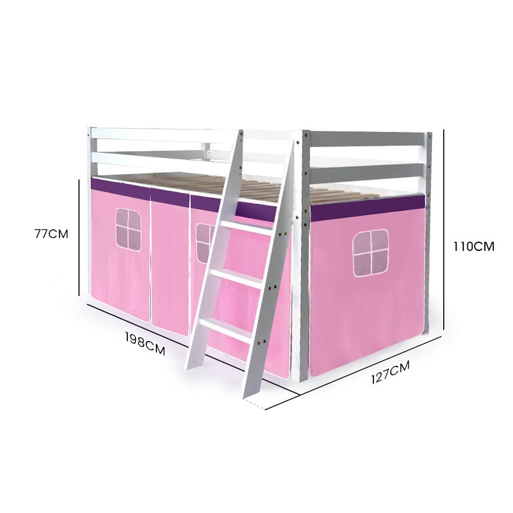 Wooden Kids Single Loft Bed Frame - Hiding Space Underneath With