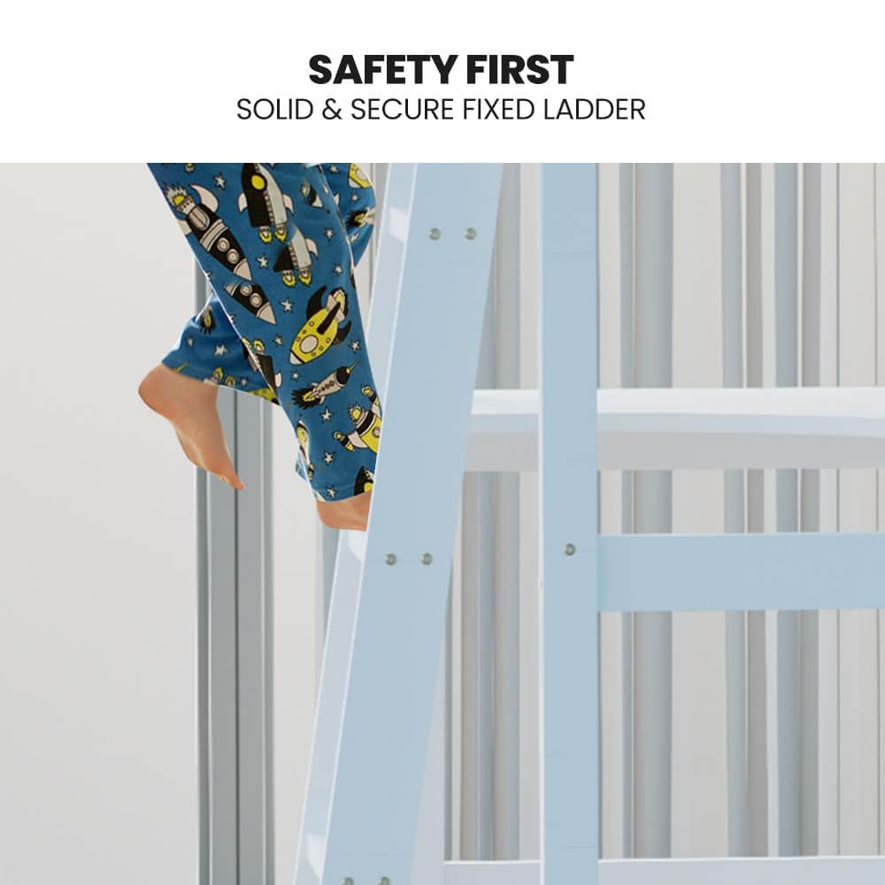 Wooden Kids Single Loft Bed Frame With Desk - White Slat Support