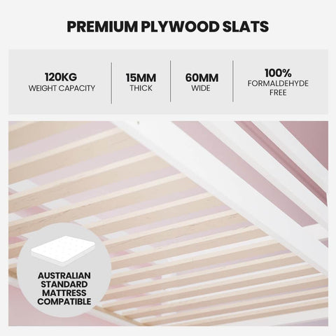 Wooden Kids Single Loft Bed Frame With Desk - White Slat Support