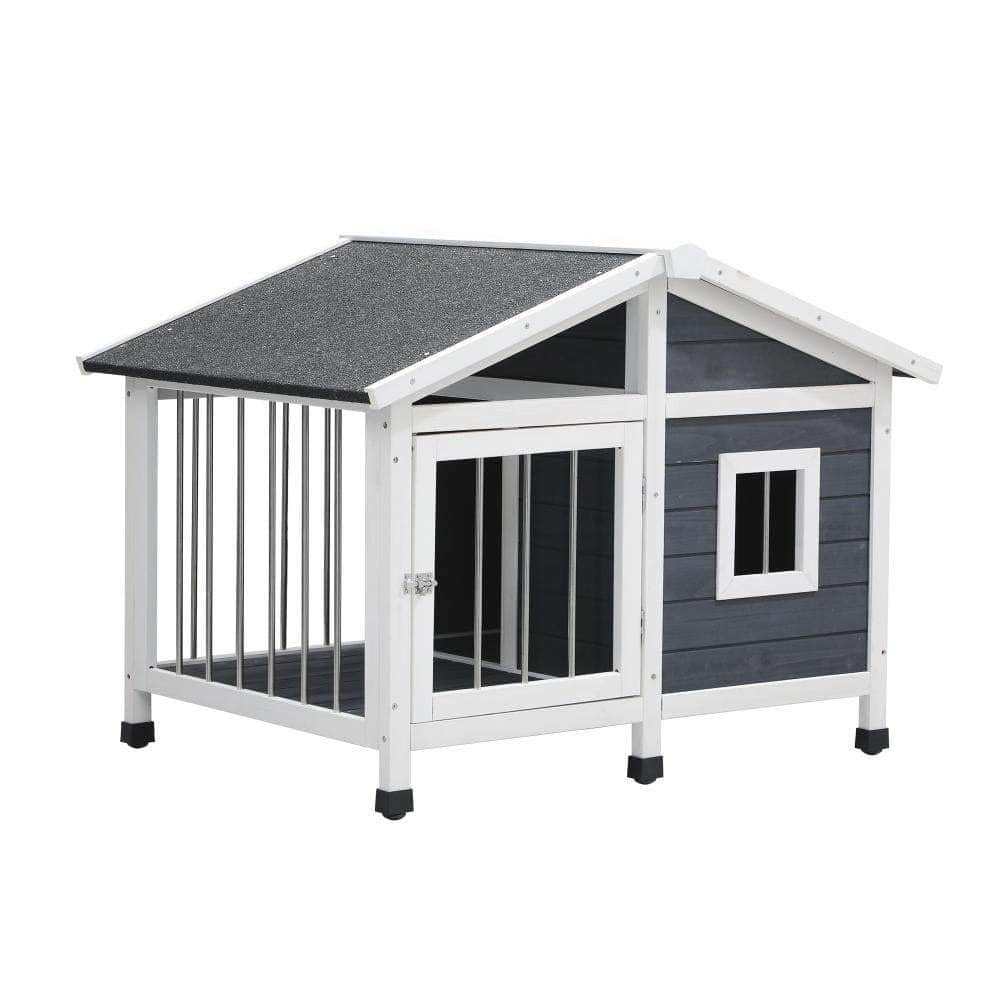 Wooden Pet Dog Kennel Awning Cabin Log Box Home Dog Cage Timber House