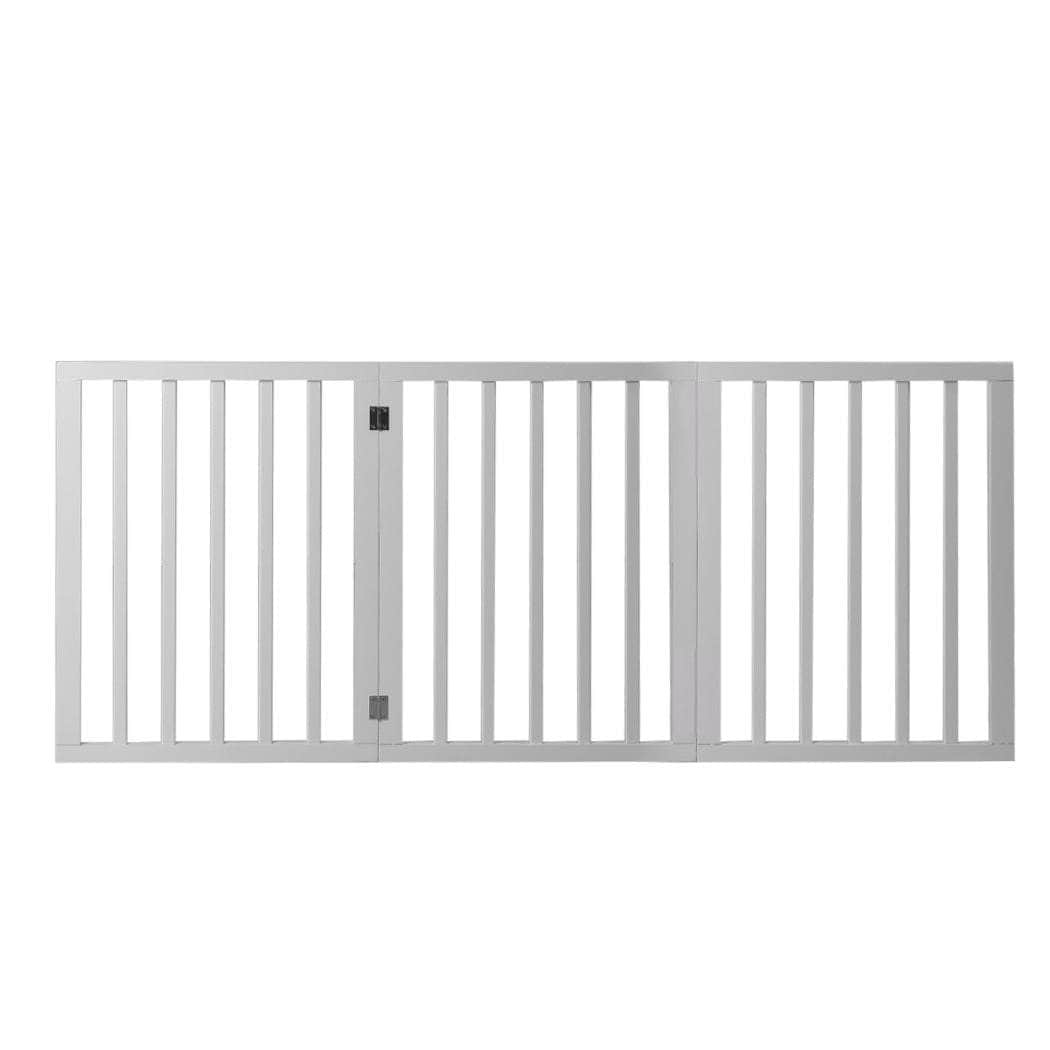 Wooden Pet Gate Dog Fence Foldable Barrier Door 3 Panel White/Grey