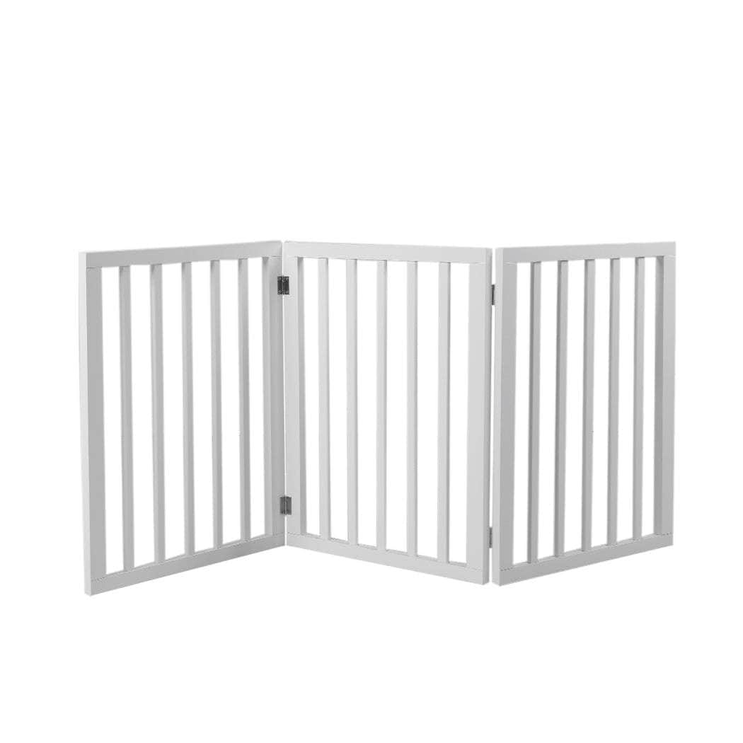 Wooden Pet Gate Dog Fence Foldable Barrier Door 3 Panel White/Grey