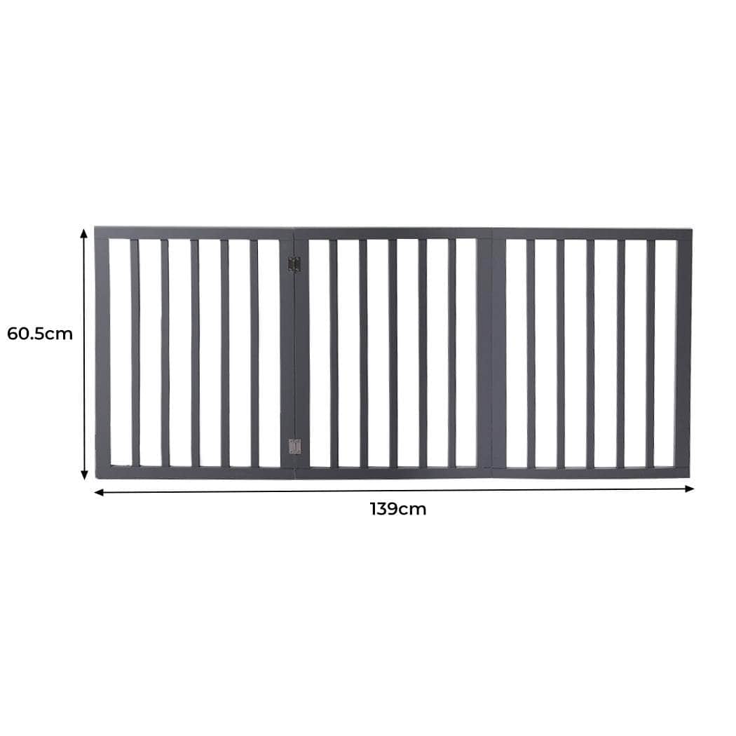 Wooden Pet Gate Dog Fence Foldable Barrier Door 3 Panel White/Grey