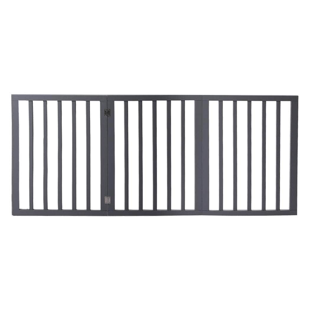 Wooden Pet Gate Dog Fence Foldable Barrier Door 3 Panel White/Grey