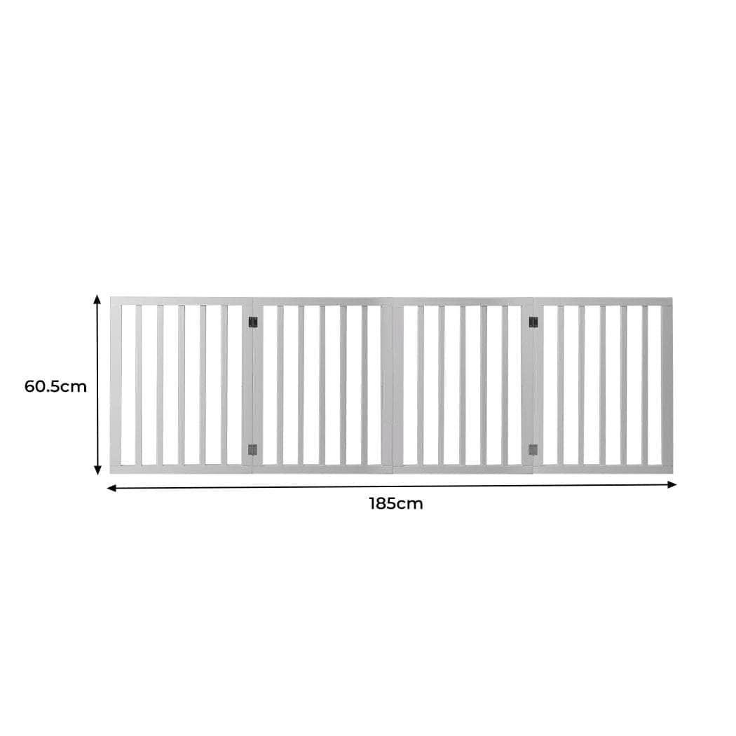 Wooden Pet Gate Dog Fence Foldable Barrier Door 4 Panel White/Grey