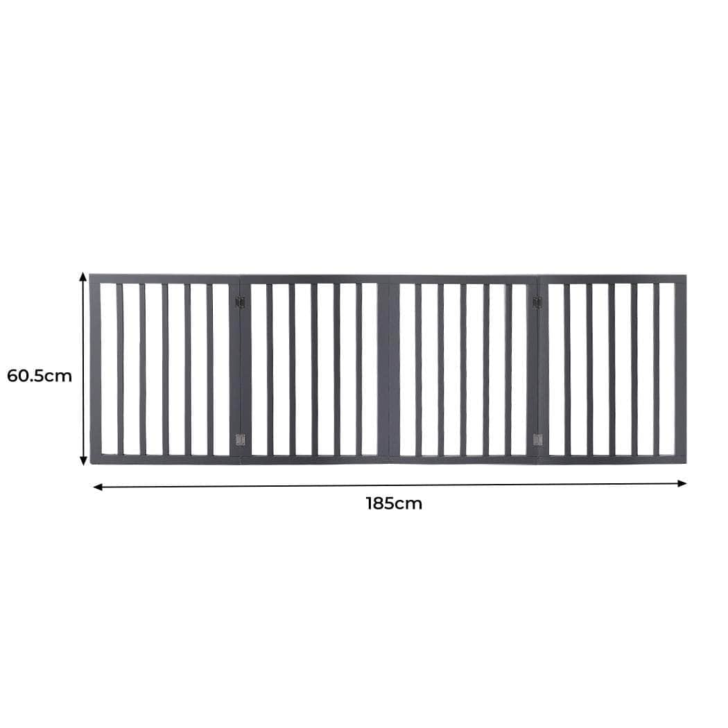 Wooden Pet Gate Dog Fence Foldable Barrier Door 4 Panel White/Grey