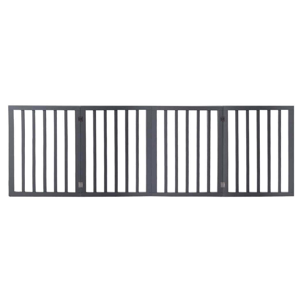 Wooden Pet Gate Dog Fence Foldable Barrier Door 4 Panel White/Grey