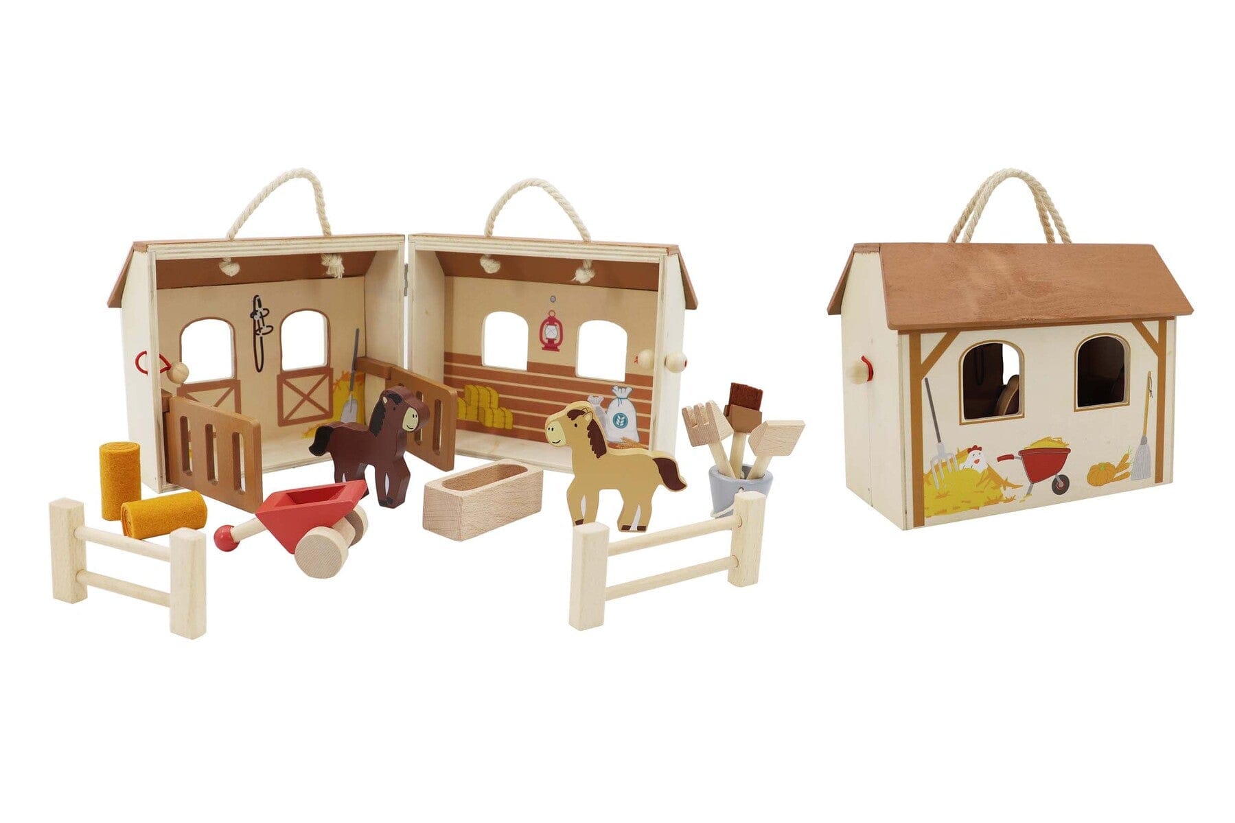 Wooden finish - Wooden Portable Horse Stable Playset