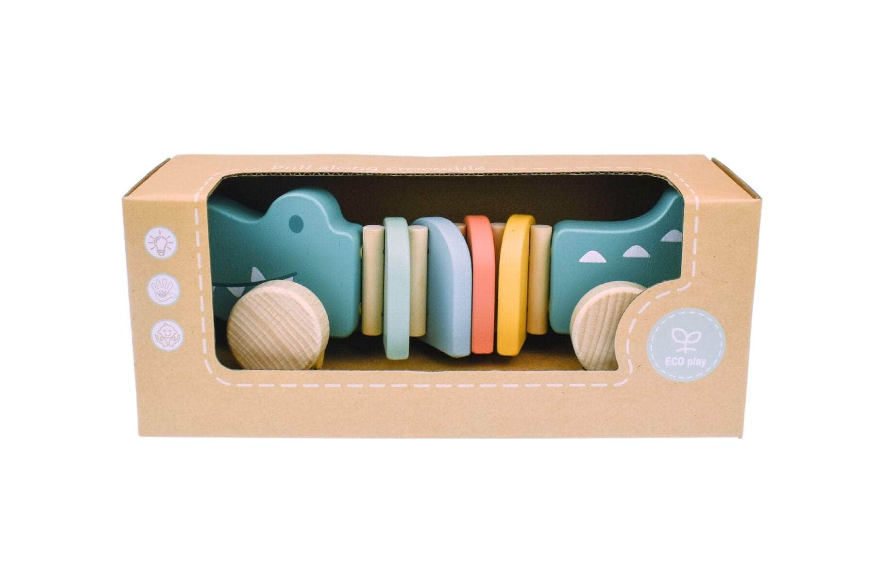 Wooden pull along crocodile