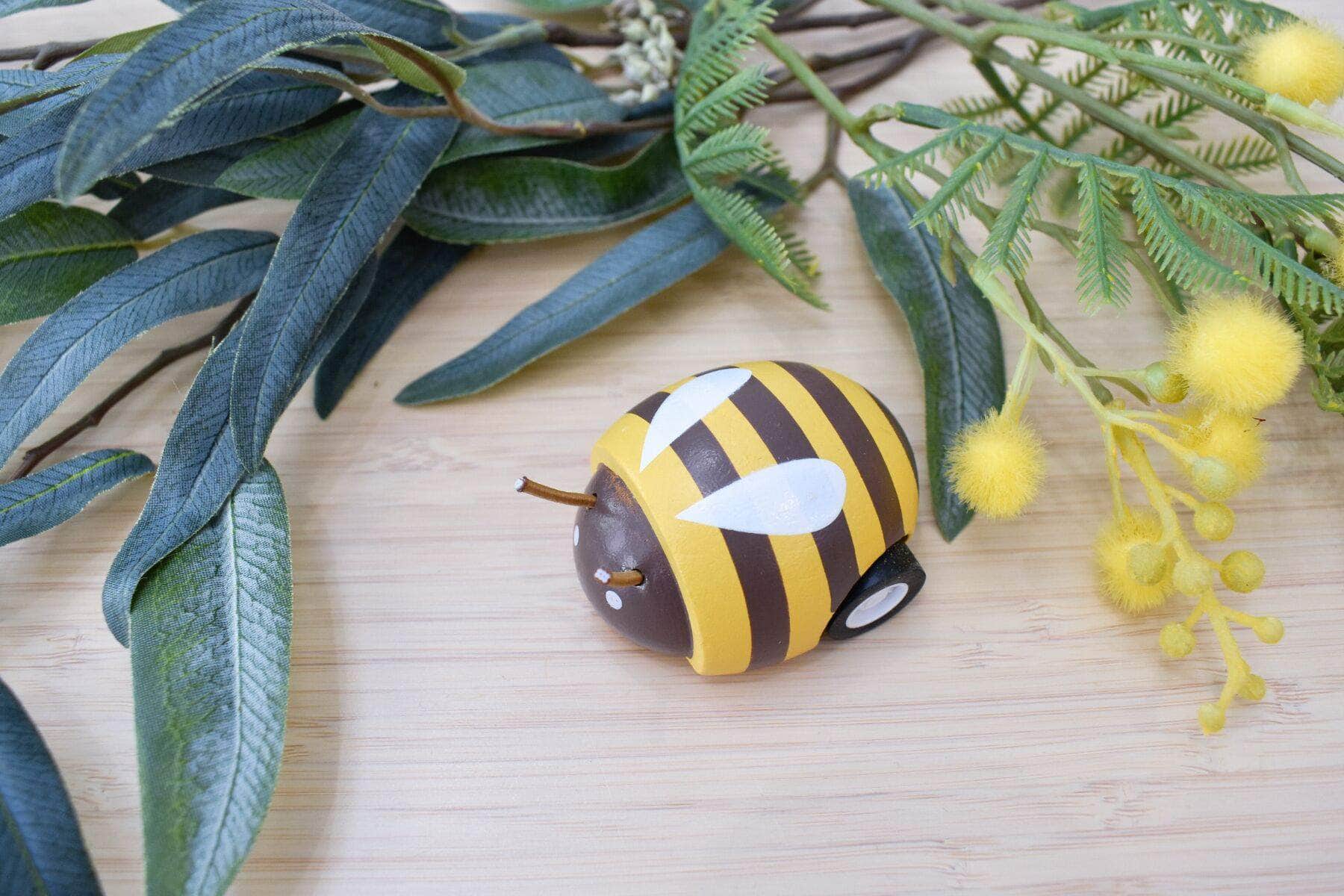 Wooden pull back bee