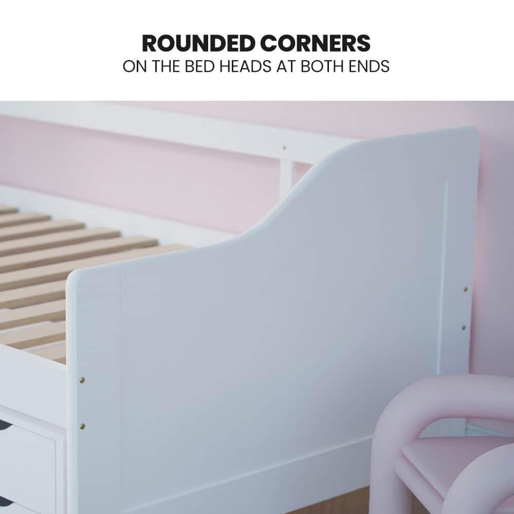 Wooden Single Sofa Bed Frame With Storage Drawers - White Slat