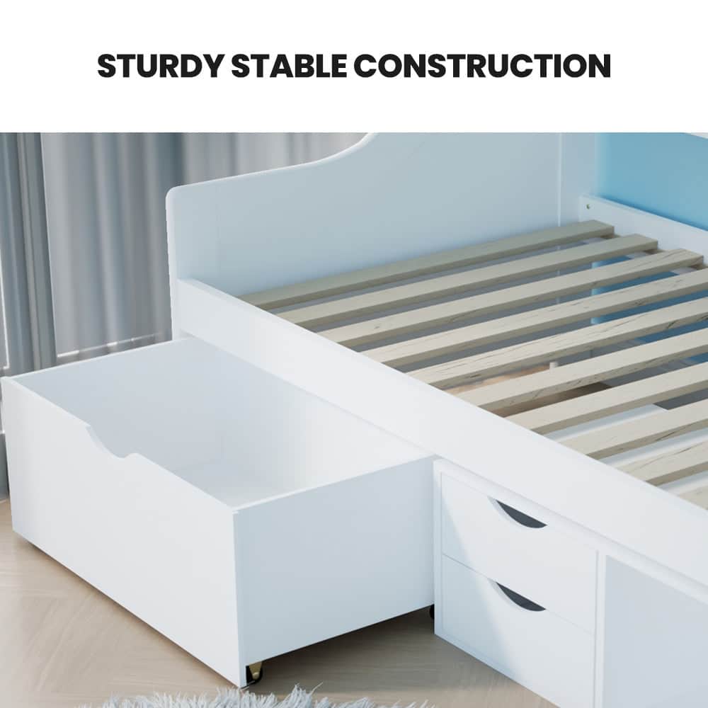 Wooden Single Sofa Bed Frame With Storage Drawers - White Slat