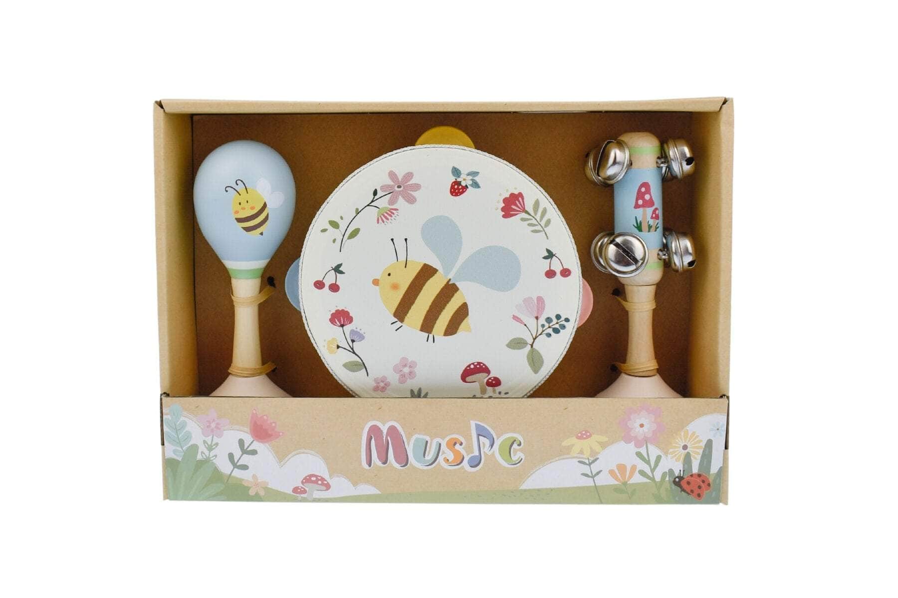 Wooden spring insect bee music 3 pc set