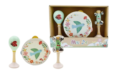 Wooden spring insect bird music 3 pc set