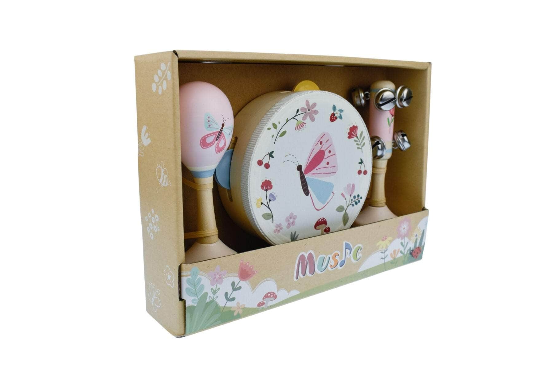 Wooden spring insect butterfly music 3 pc set