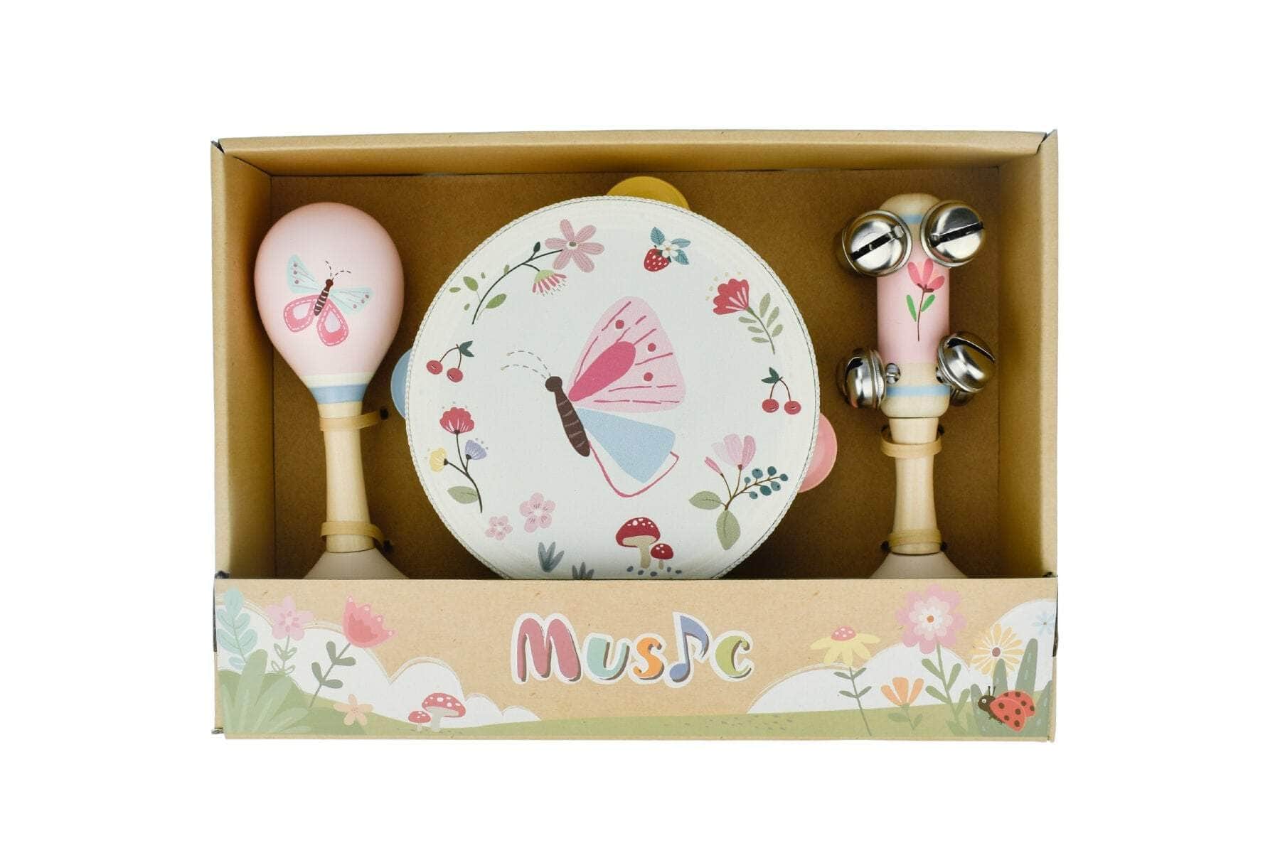 Wooden spring insect butterfly music 3 pc set