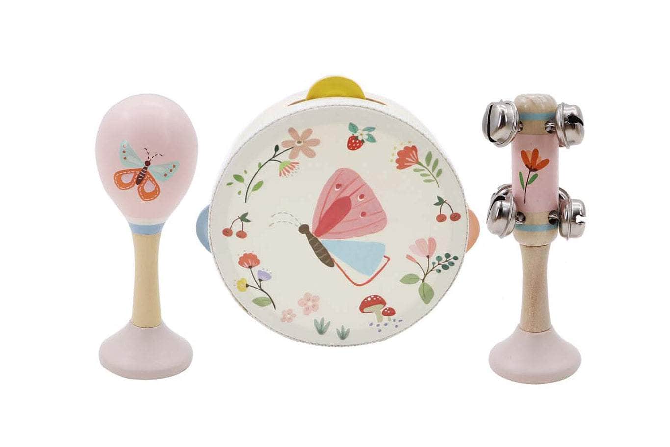 Wooden spring insect butterfly music 3 pc set