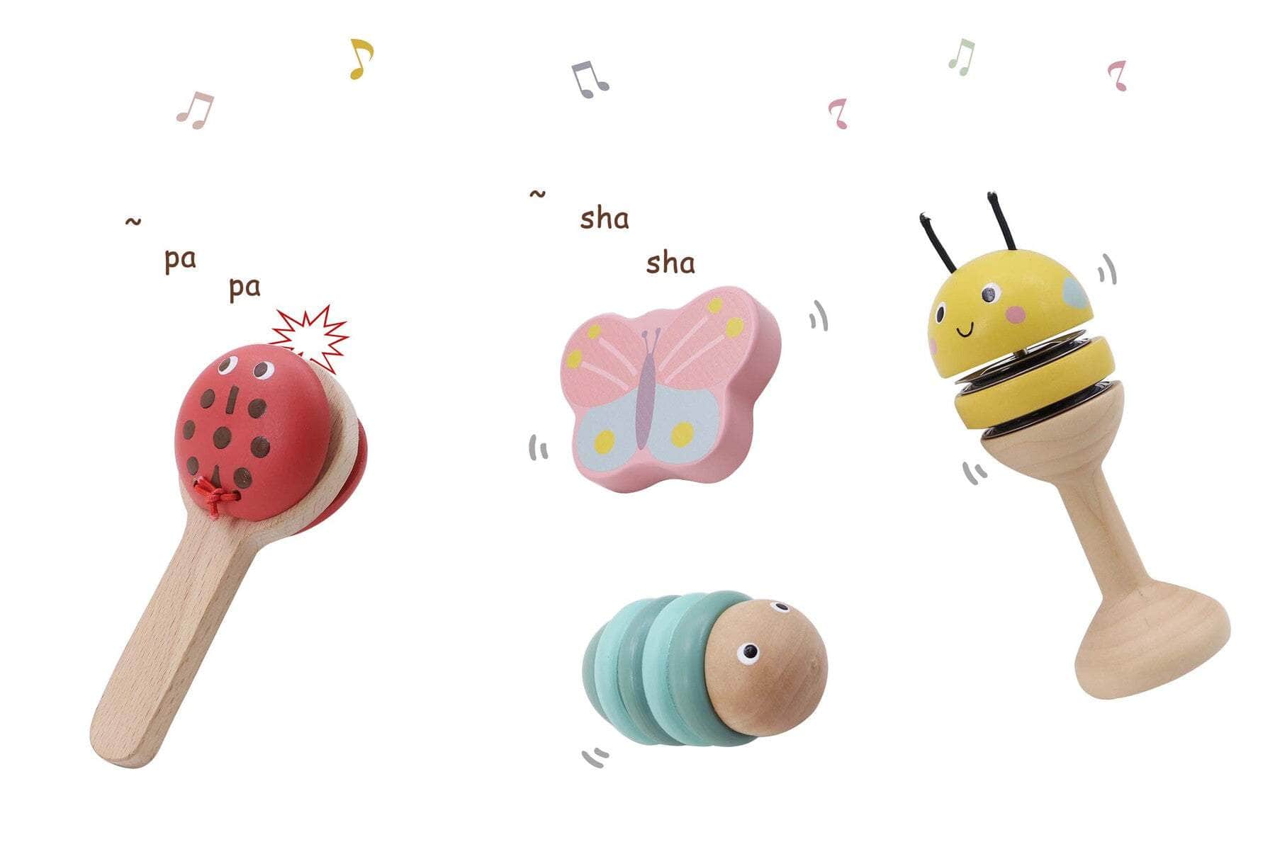 Wooden spring insect music set 4 pc