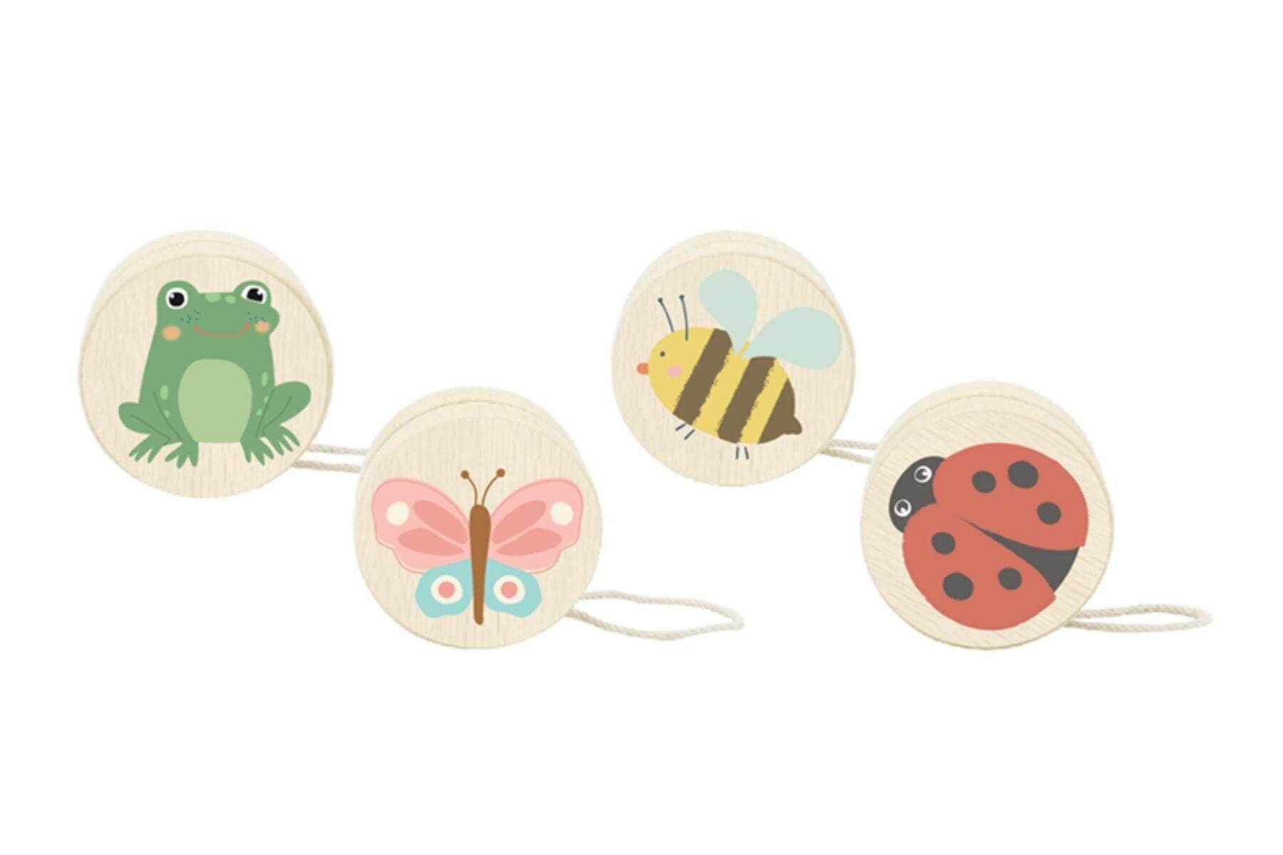 Wooden spring insect yo yo set of 4