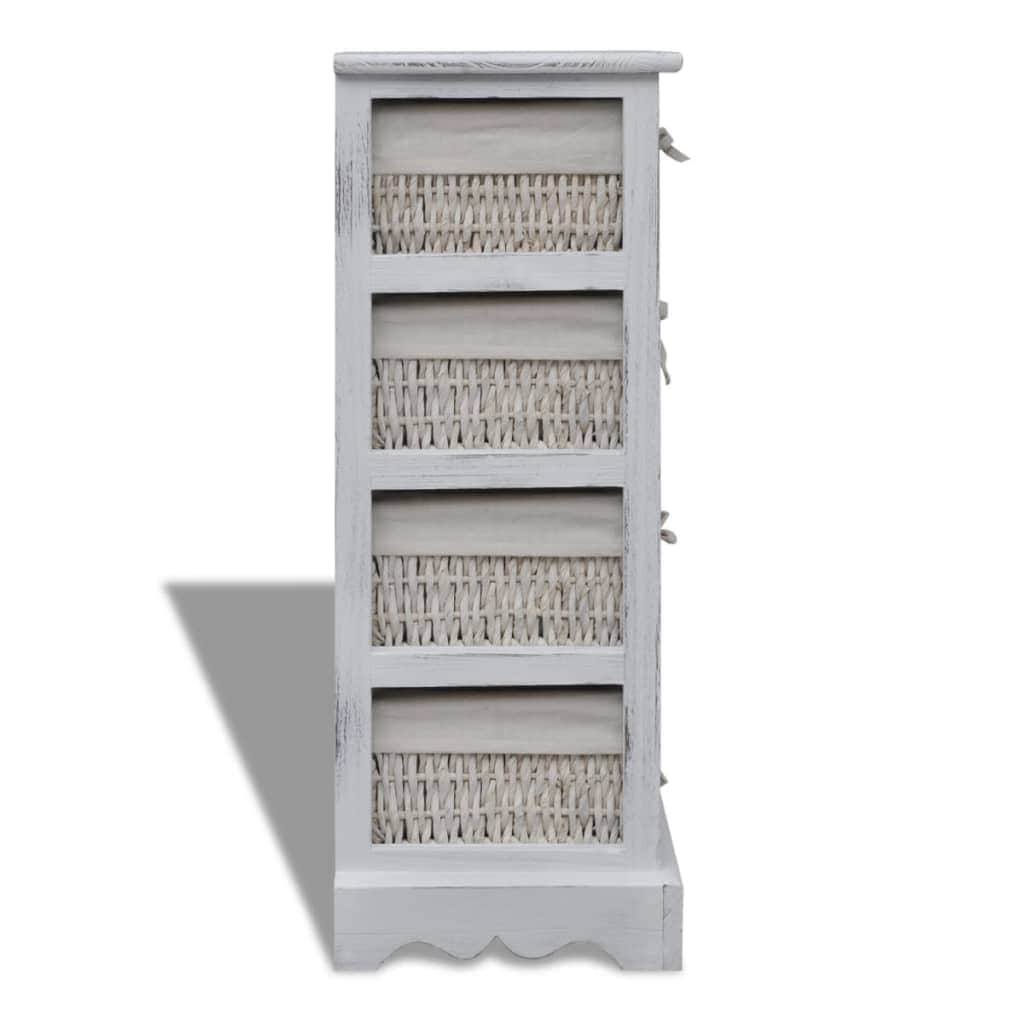 Wooden Storage Rack 4 Weaving Baskets White