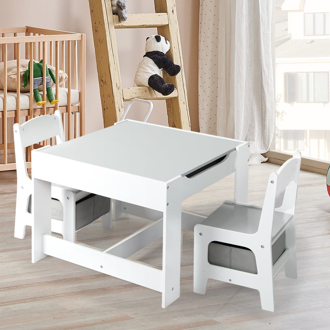 Wooden Study Tables for Kids with Built-in Toy Storage and Chairs