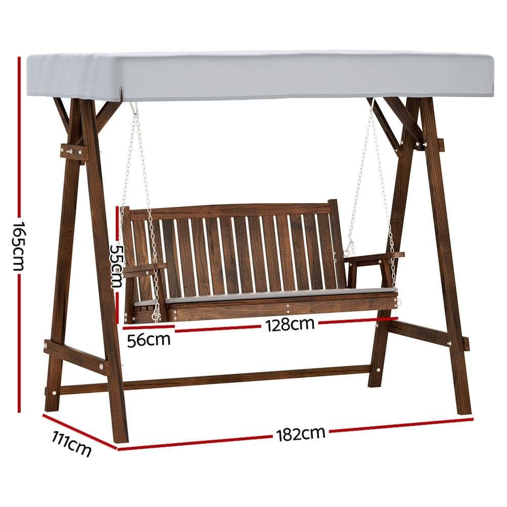 Wooden Swing Chair Garden Bench Canopy 3 Seater Outdoor Furniture