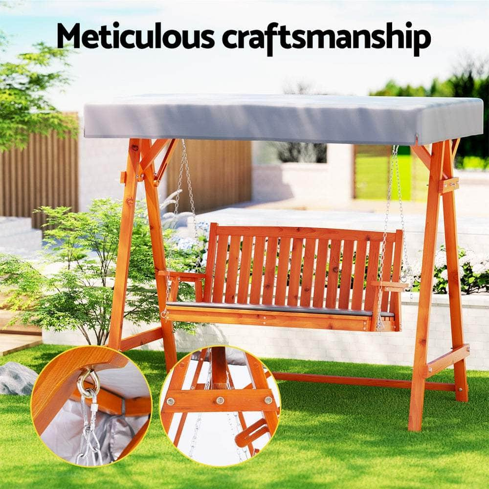 Wooden Swing Chair Garden Bench Canopy 3 Seater Outdoor Furniture