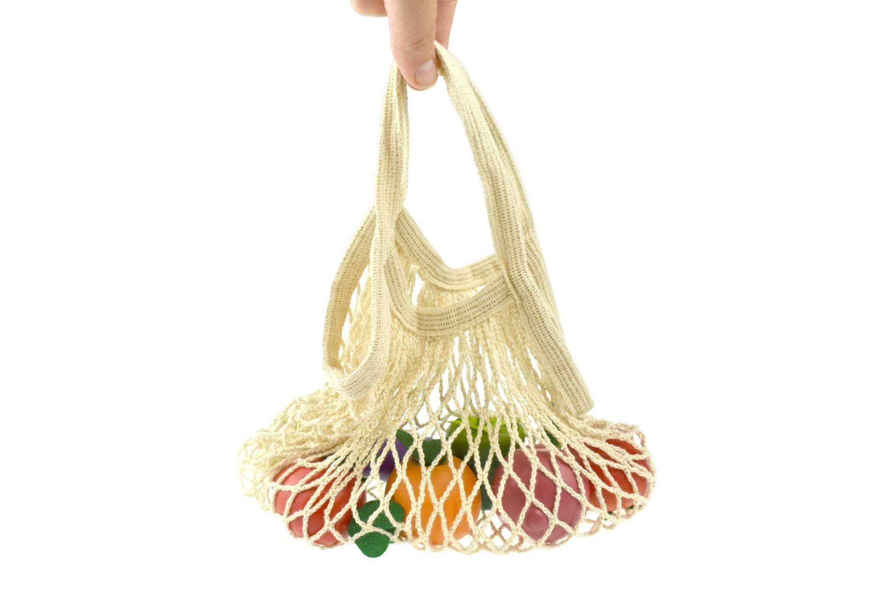 Wooden Vegetables 7 Pcs Set With Cotton Mesh Shopping Bag