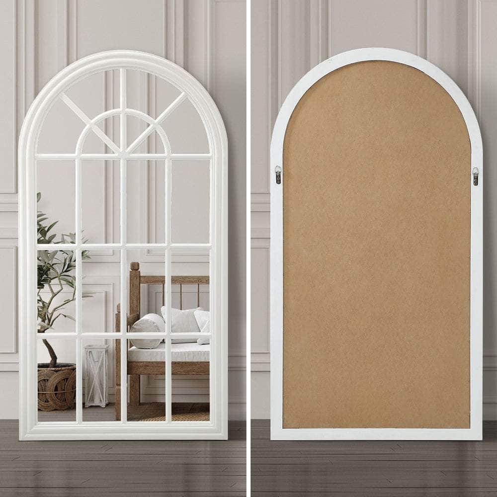Wooden Window Mirror Arched Wall Mirrors 130x70cm White