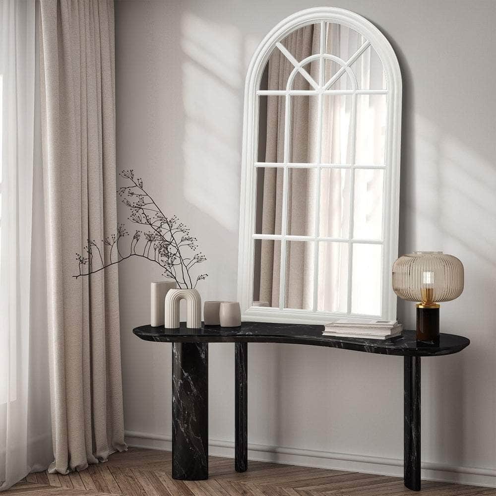 Wooden Window Mirror Arched Wall Mirrors 130x70cm White