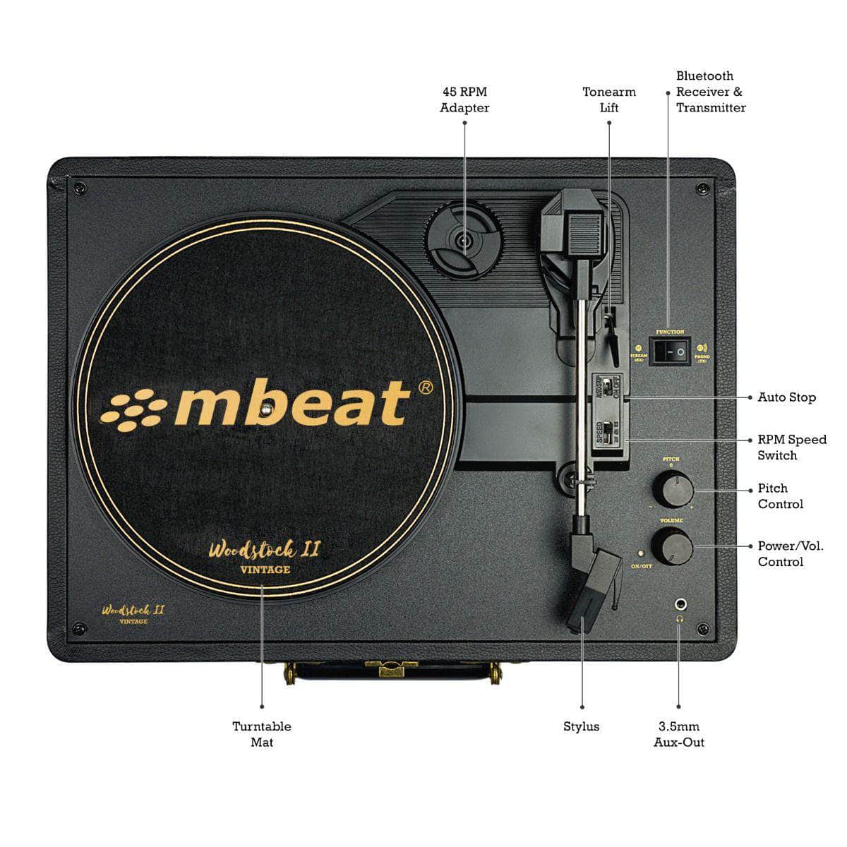 Woodstock II Black Retro Bluetooth TX/RX Turntable