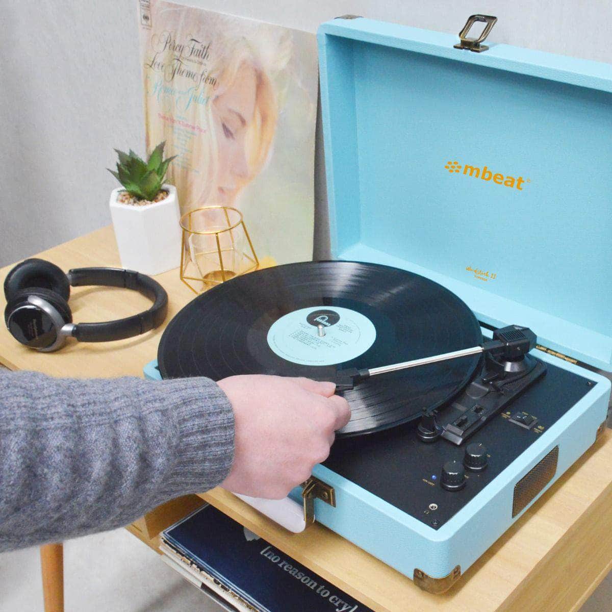 Woodstock II Sky Blue Retro Bluetooth TX/RX Turntable