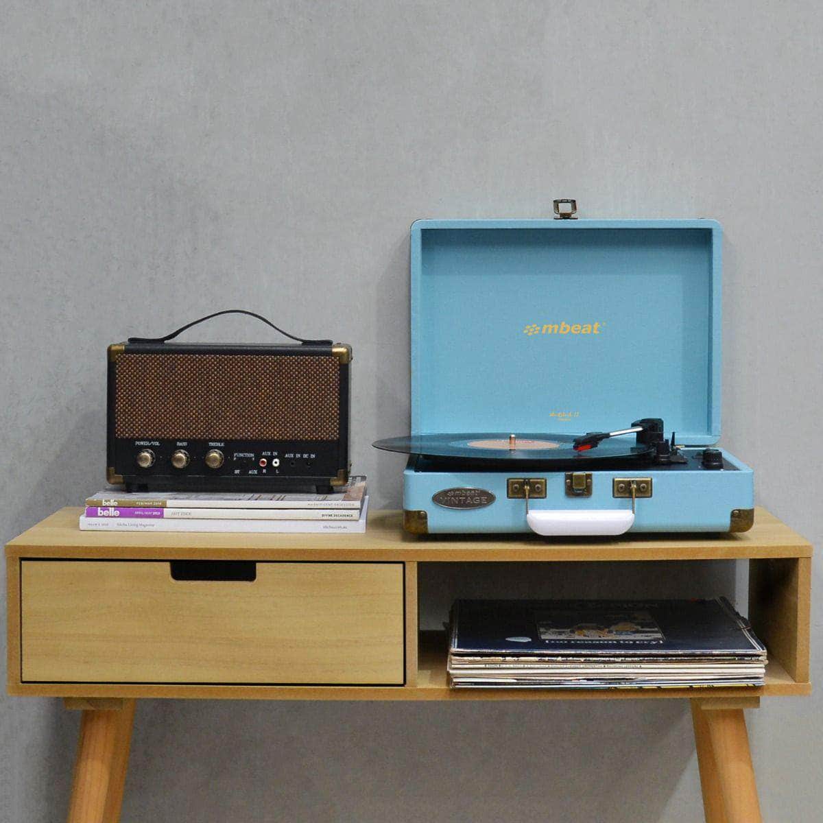 Woodstock II Sky Blue Retro Bluetooth TX/RX Turntable