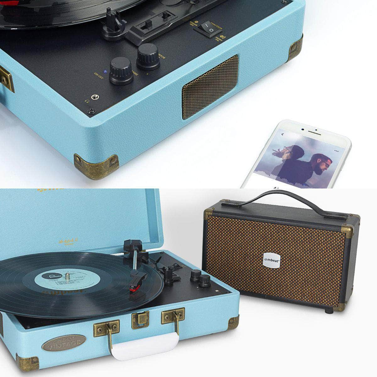Woodstock II Sky Blue Retro Bluetooth TX/RX Turntable