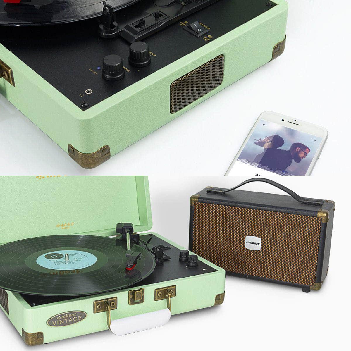 Woodstock II Tiffany Green Retro Bluetooth TX/RX Turntable